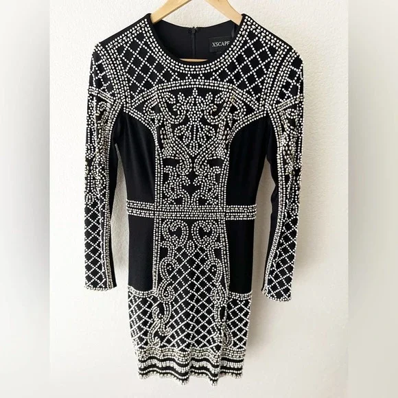 xscape long sleeve beaded dress Beaded Sheer Long Sleeve Gown by Elizabeth KGL2284